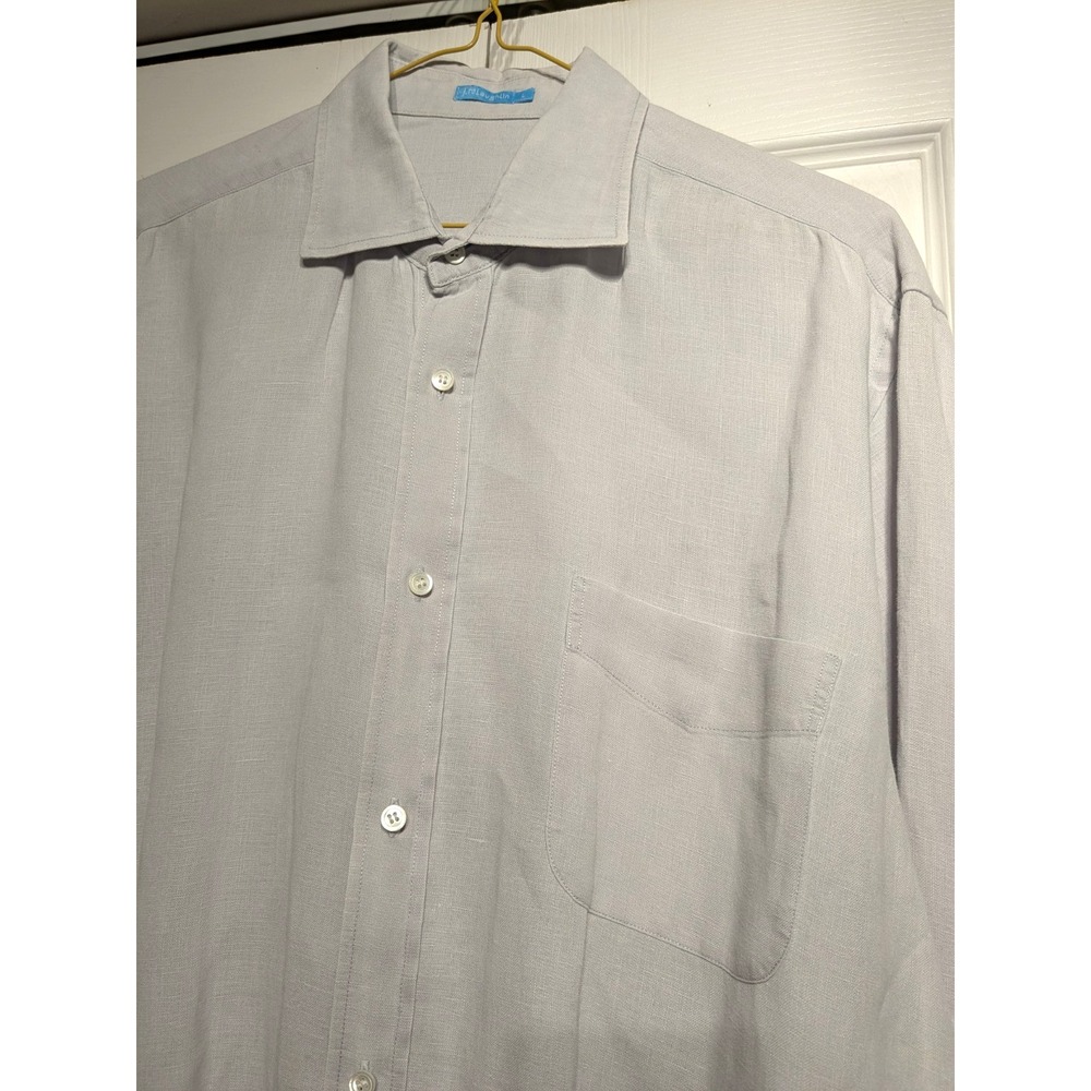 J. Mclaughlin Button Up Linen Shirt Mens L Beach/Formal Light Gray‎ Long Sleeve - Picture 3 of 16